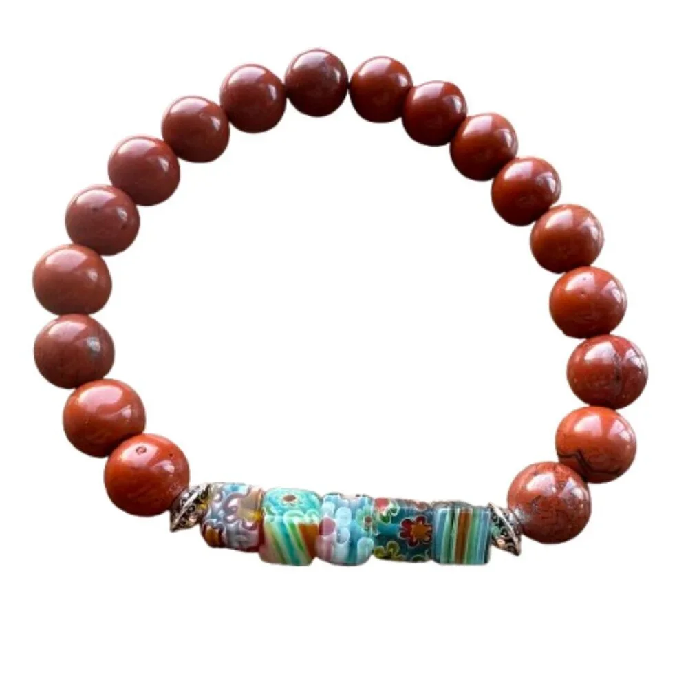 Red Jasper Natural Stone Bracelet, Unisex 8